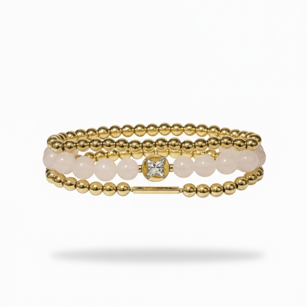 NWT Beloved + Inspired Beauty Beaded Charm Trio Brass Bracelet Set Gift